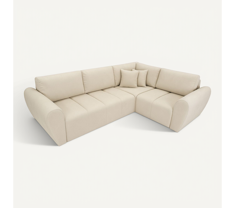 Canapé D’angle Lusso Beige Avec Fonction De Couchage Rangement – 240×180 Cm