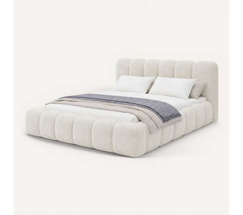 Bubble Lit Coffre Bouclé Crème 120x200 – Lit Design Luxe Avec Sommier Métal Rembourré
