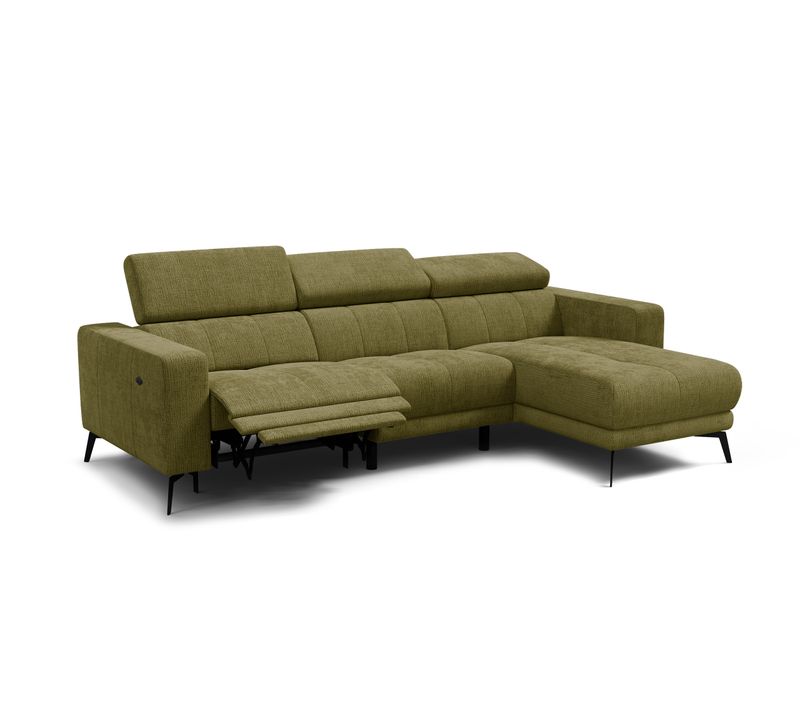 Canapé D'angle 4 Places Morello Avec 1 X Relax Zero Gravity, Tissu Olive