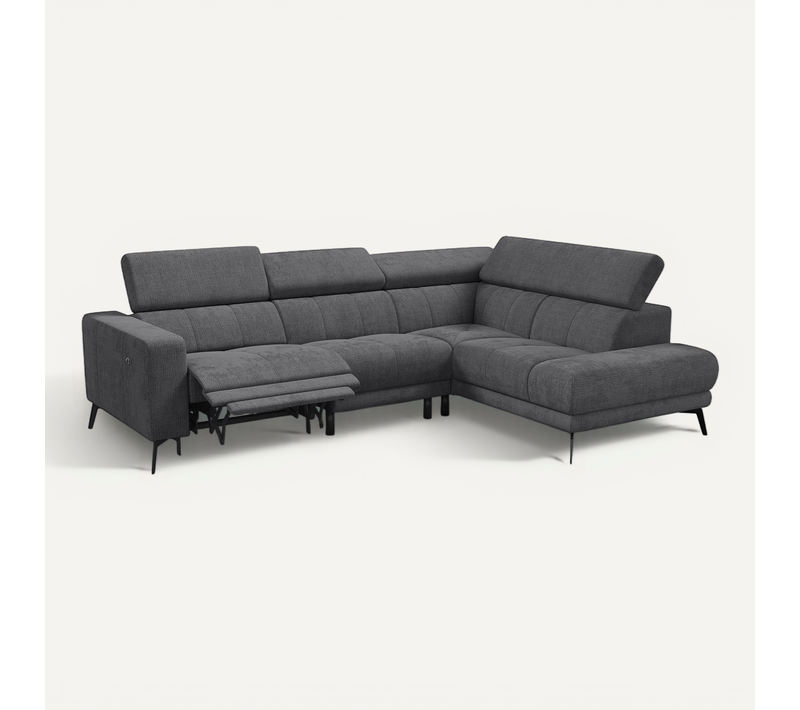 Canapé D'angle 5 Places Morello Avec 1 X Relax Zero Gravity, Tissu Gris Foncé