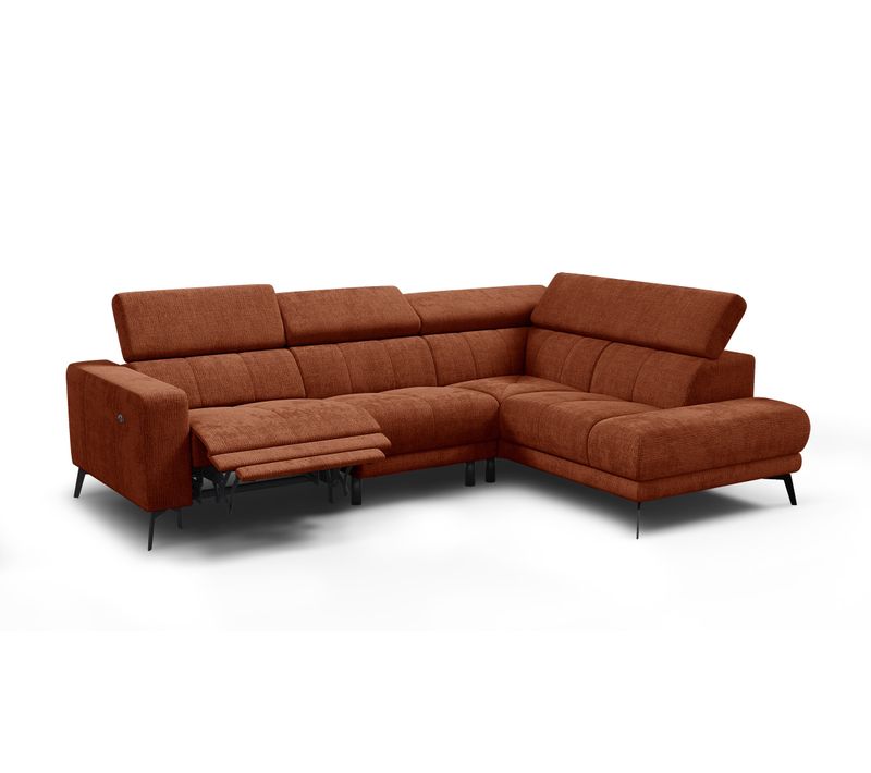 Canapé D'angle 5 Places Morello Avec 1 X Relax Zero Gravity, Tissu Orange Foncé