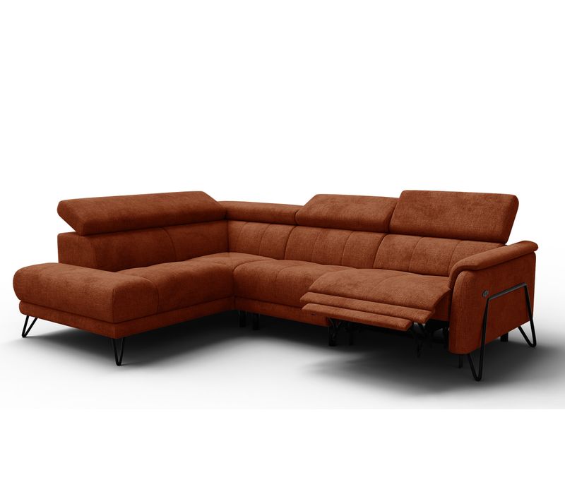 Canapé D'angle 5 Places Roden Avec Relax, Tissu Orange Foncé