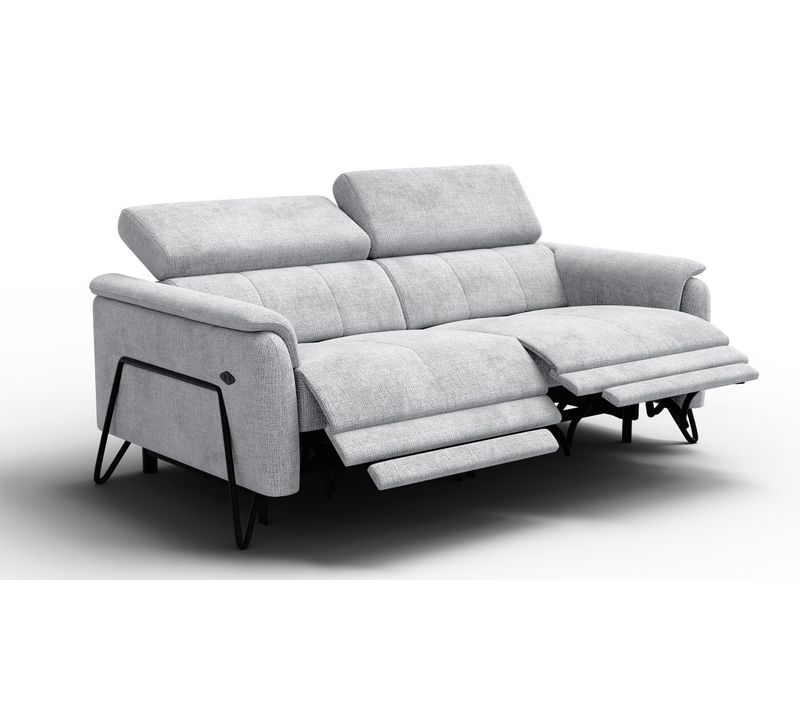 Canapé Roden 3 Places Avec 2 Relax, Tissu Gris Clair