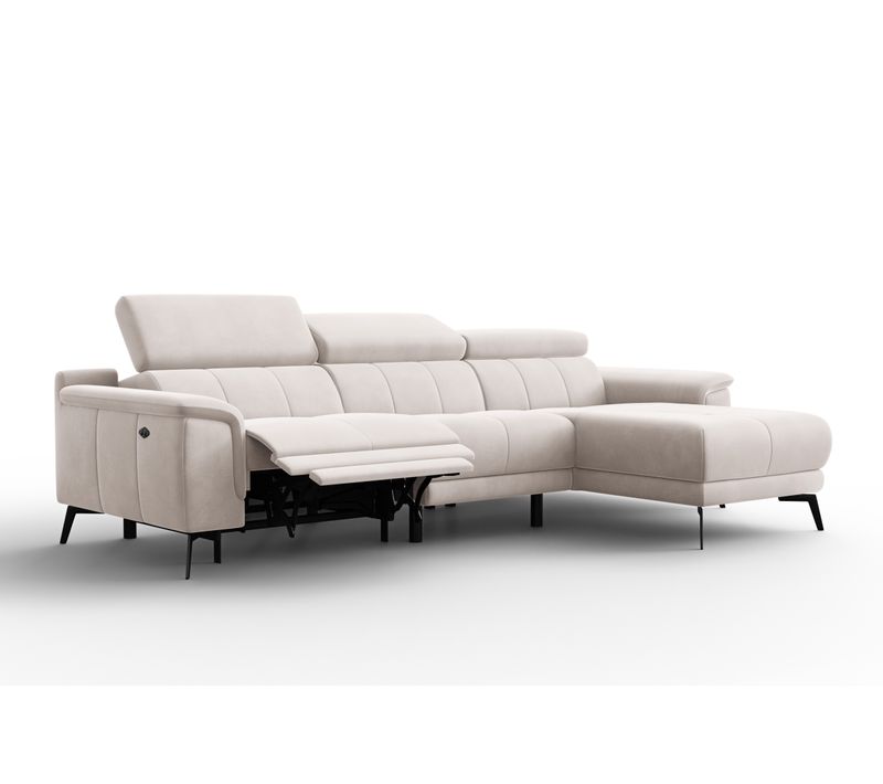 Canapé D'angle Relax 4 Places Droit Fiero, Tissu Velours Beige