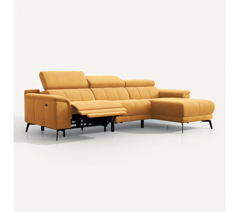 Canapé D'angle Relax 4 Places Droit Fiero, Tissu Velours Jaune
