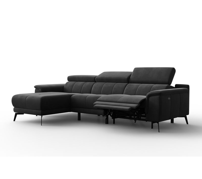 Canapé D'angle Relax 4 Places Gauche Fiero, Tissu Velours Noir