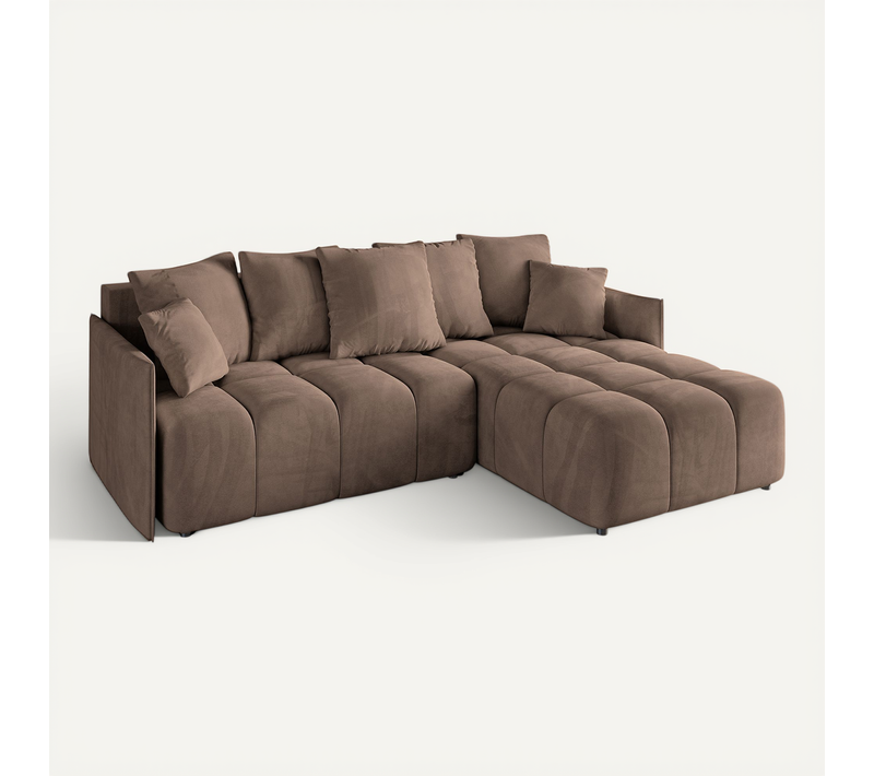 Canapé D'angle Convertible Onil-l 251x189x68 Angle Droit En Velours - Marron