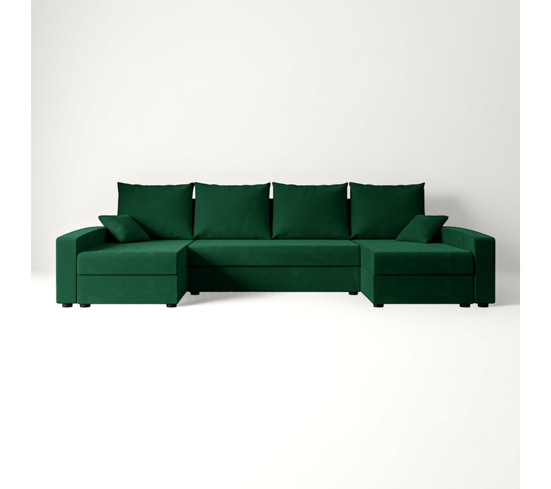 Canapé D'angle Convertible Alesia-u 231x140x90, Angle Panoramique, Velours - Vert