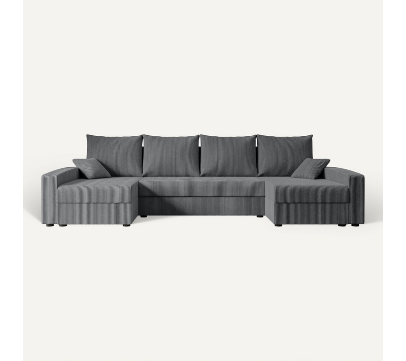 Canapé D'angle Convertible Alesia-u 231x140x90, Angle Panoramique, Tissu - Gris Foncé