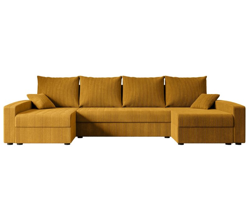 Canapé D'angle Convertible Alesia-u 231x140x90, Ottomane Panoramique, Tissu - Jaune Moutarde