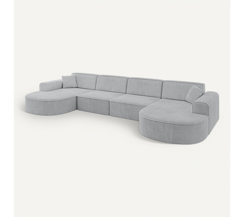 Canapé D'angle Mari-u2 388x171x79,5 Panoramique En Tissu - Gris