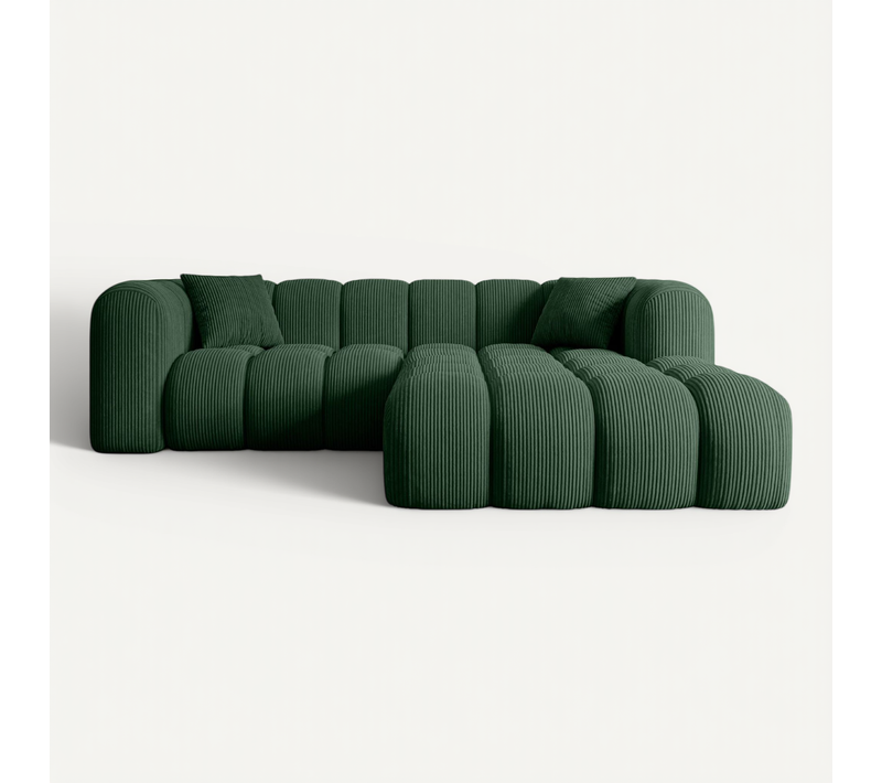Canapé D'angle Olea-l1 231x173x74 Angle Droit En Velours Côtelé - Vert Foncé