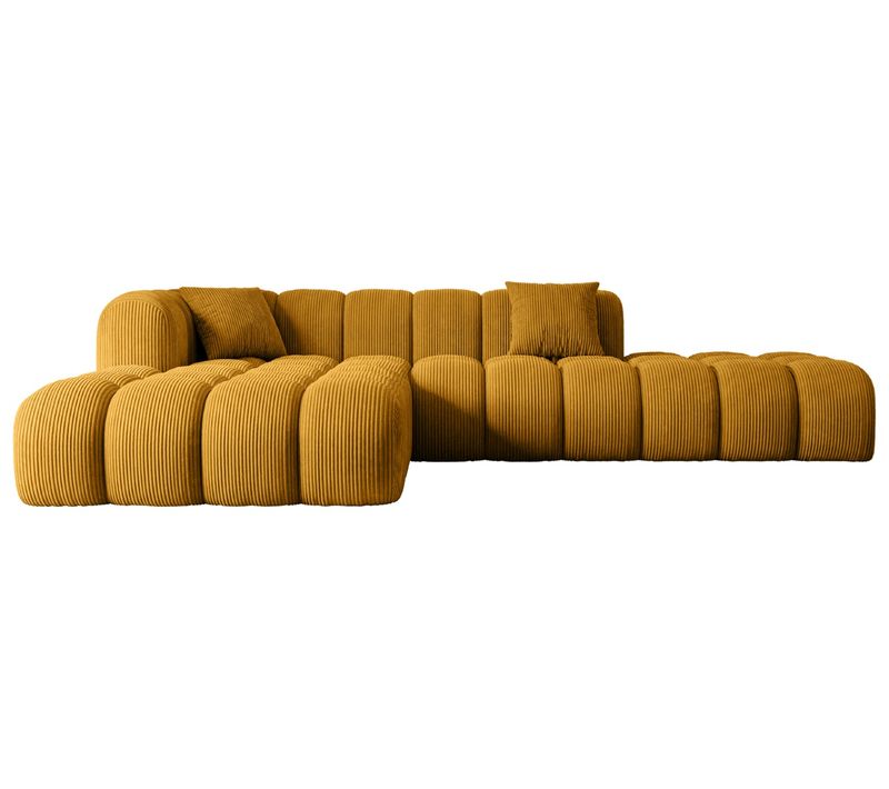 Canapé D'angle Olea-l2 289x176x71  Ottomane Gauche En Velours Côtelé  -  Jaune Moutarde