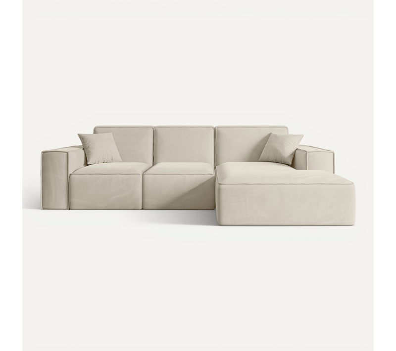 Canapé D'angle Serra-l 266x169x80 Angle Droit En Velours - Beige