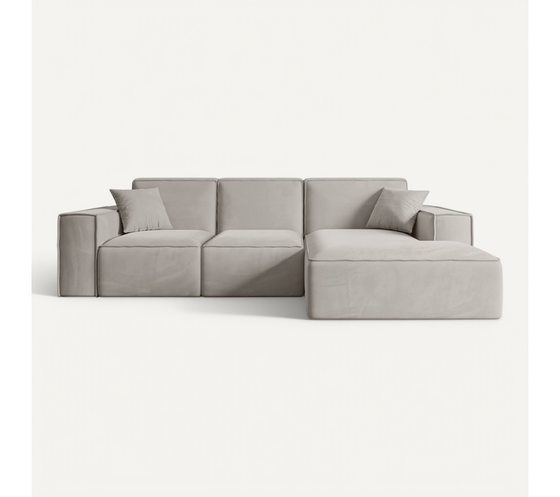 Canapé D'angle Serra-l 266x169x80 Angle Droit En Velours - Gris Clair