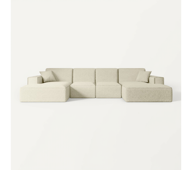 Canapé D'angle Sierra-u 349x169x80 Panoramique En Tissu - Beige Clair