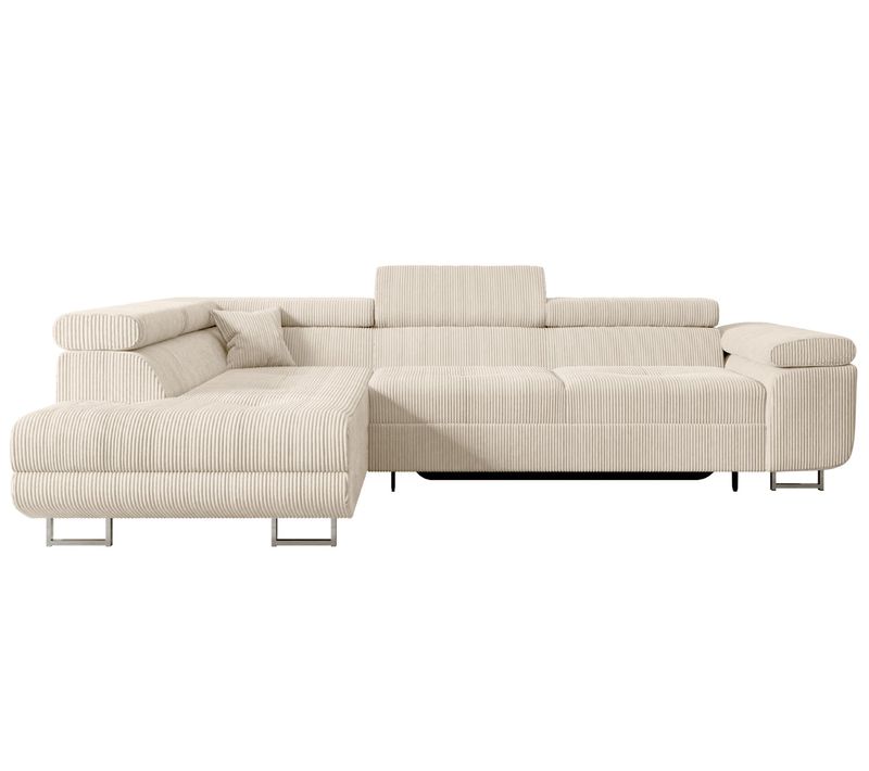 Canapé D'angle Convertible Gusa-l 272x202x107, Ottomane Gauche, Tissu - Beige