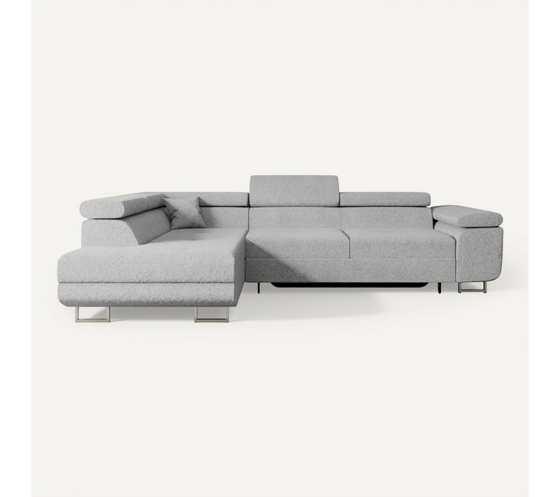 Canapé D'angle Convertible Gusa-l 272x202x107, Angle Gauche, Tissu - Gris Clair