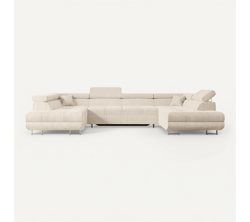 Canapé D'angle Convertible Gusa-u 342x202x107, Angle Panoramique, Tissu - Beige