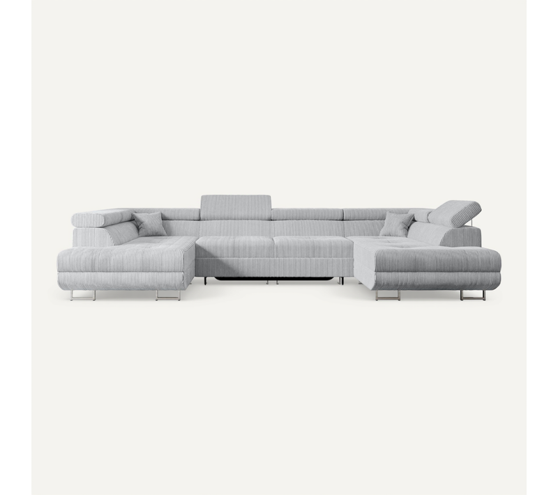 Canapé D'angle Convertible Gusa-u 342x202x107, Angle Panoramique, Tissu - Gris