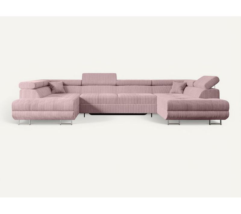 Canapé D'angle Convertible Gusa-u 342x202x107, Angle Panoramique, Tissu - Rose