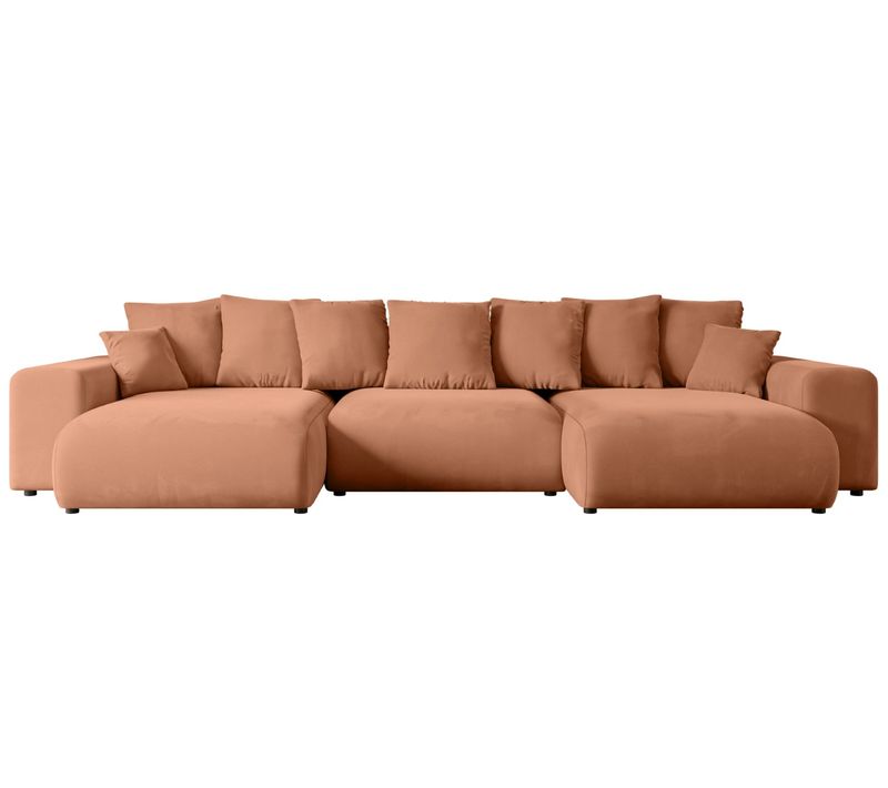 Canapé D'angle Convertible Eskar-u 364x176x84 Panoramique En Velours - Gris Foncé