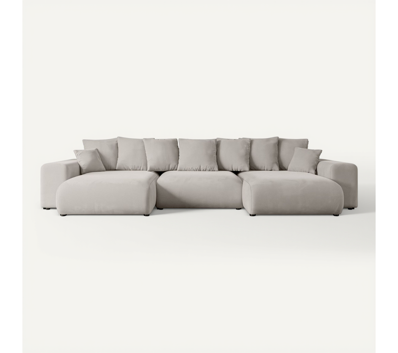 Canapé D'angle Convertible Eskar-u 364x176x84 Panoramique En Velours - Gris Clair