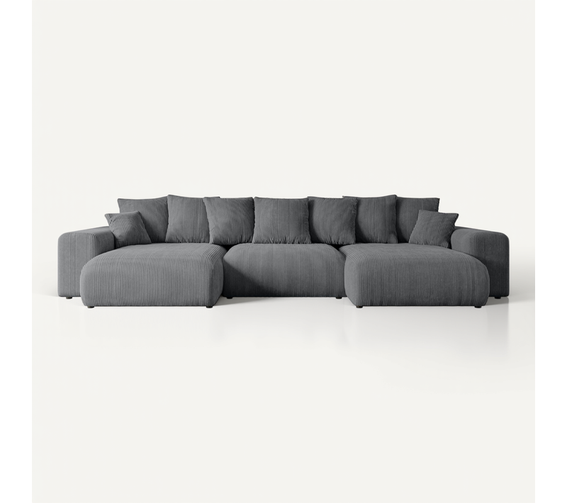 Canapé D'angle Convertible Eskar-u 364x176x84 Panoramique En Tissu - Gris