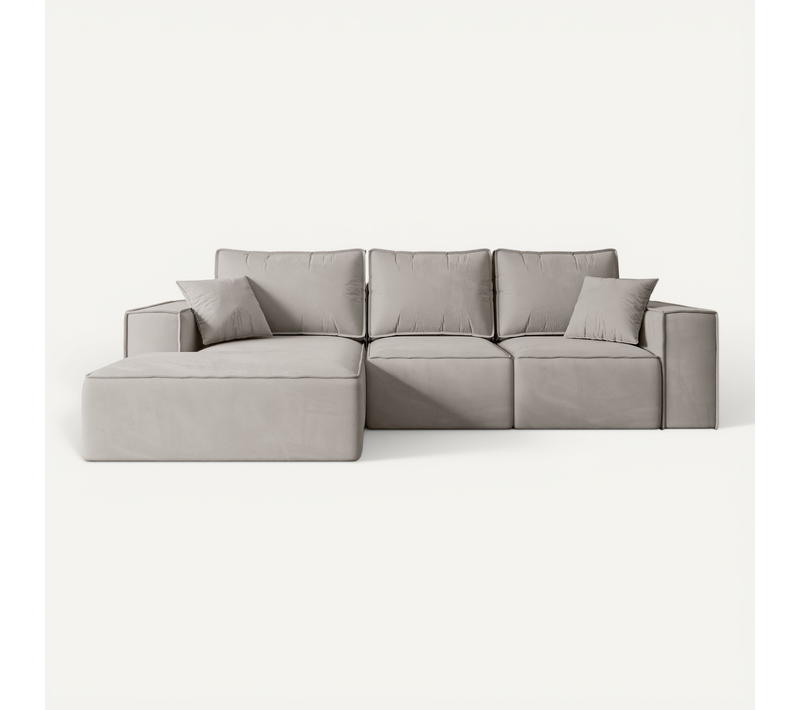 Canapé D'angle Convertible Serra-l 266x161x87 Angle Gauche En Velours - Gris Clair