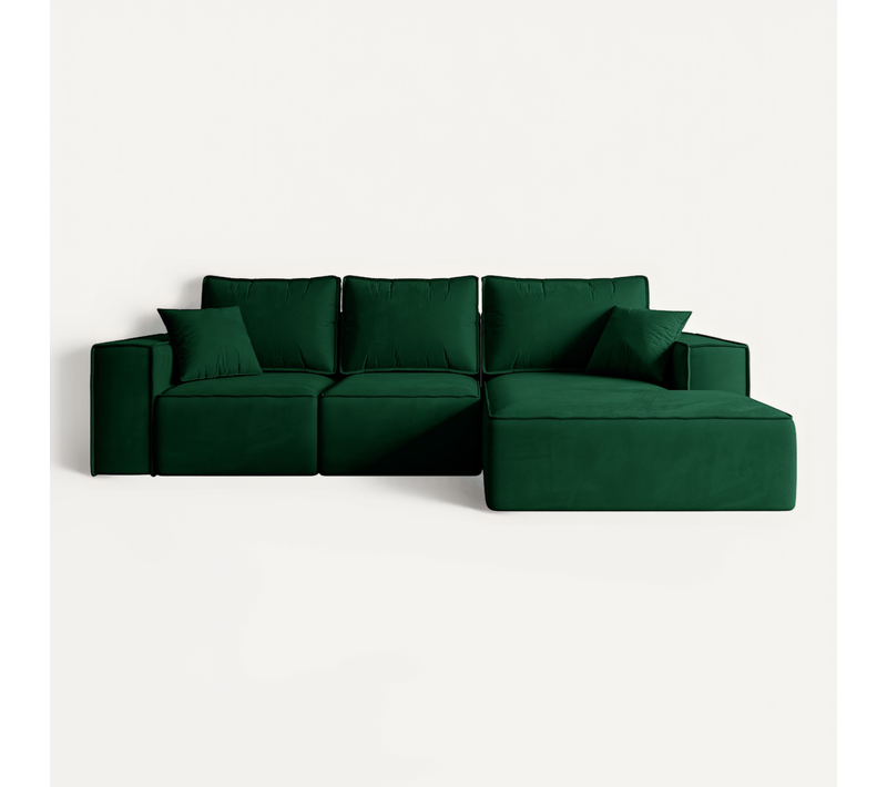 Canapé D'angle Convertible Serra-l 266x161x87 Angle Droit En Velours - Vert Foncé