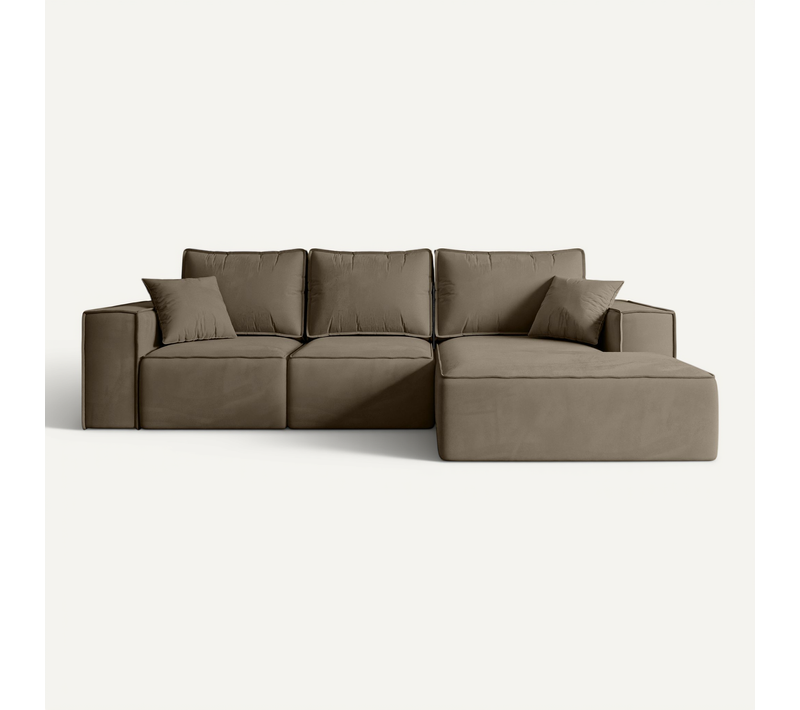 Canapé D'angle Convertible Serra-l 266x161x87 Angle Droit En Velours - Brun