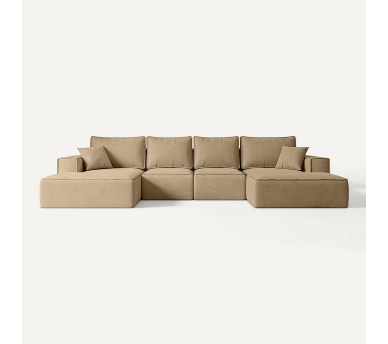 Canapé D'angle Convertible Sierra-u 349x161x87 Panoramique En Velours - Beige