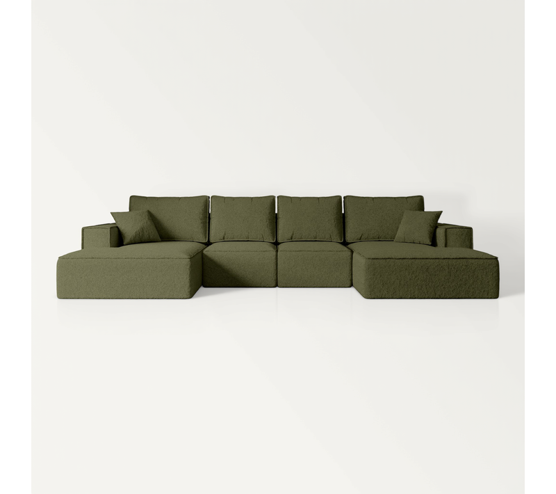 Canapé D'angle Convertible Sierra-u 349x161x87 Panoramique En Tissu - Vert Bouteille