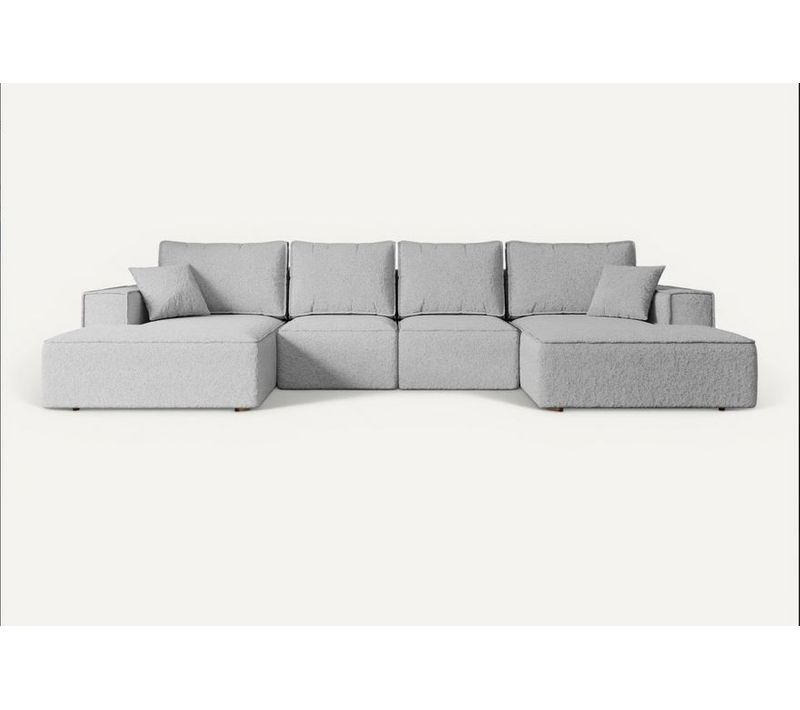 Canapé D'angle Convertible Sierra-u 349x161x87 Panoramique En Tissu - Gris