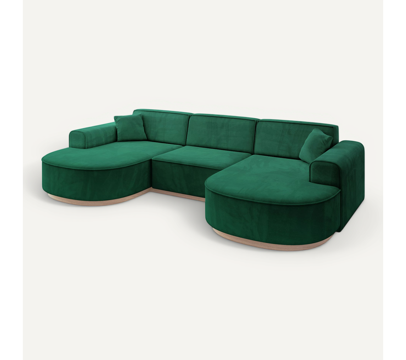 Canapé D'angle Mari-u1-v1 303x171x83  Panoramique En Velours - Vert Foncé