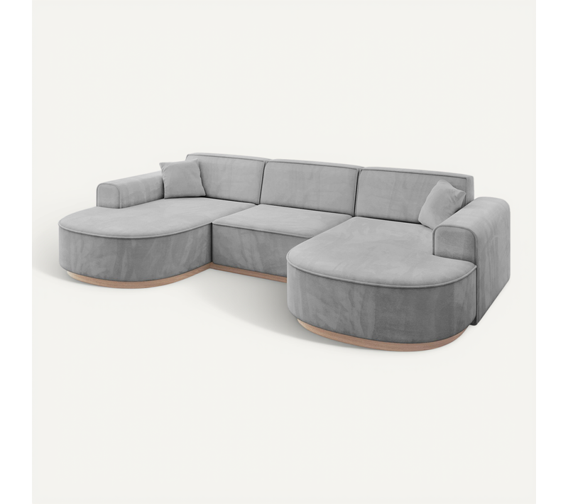 Canapé D'angle Mari-u1-v1 303x171x83 Panoramique En Velours - Gris Clair
