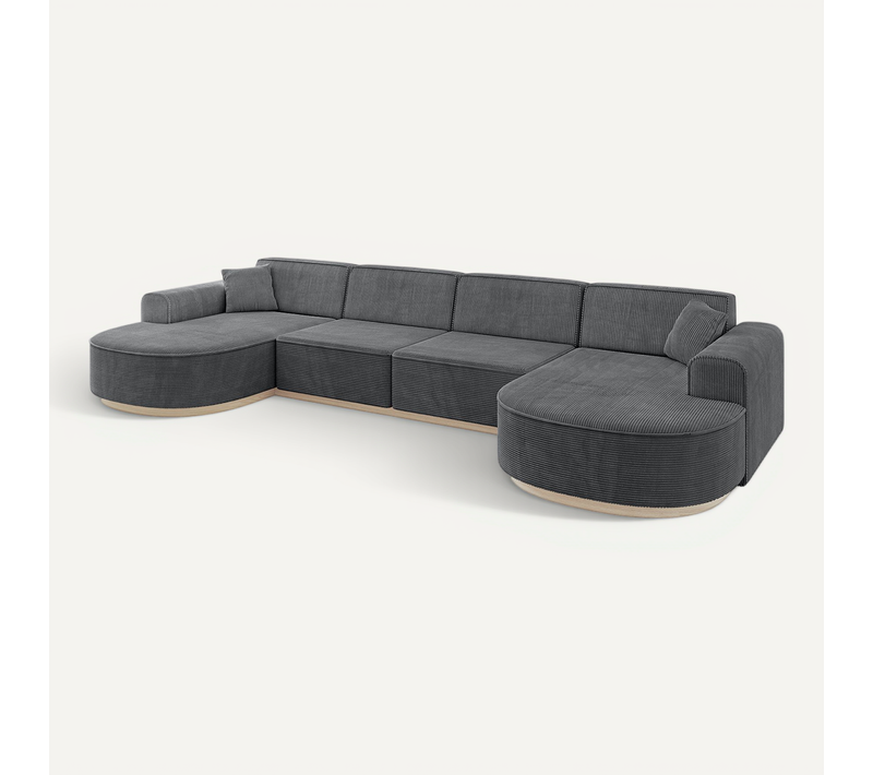 Canapé D'angle Mari-u2-v1 388x171x83 Panoramique En Tissu - Gris Foncé