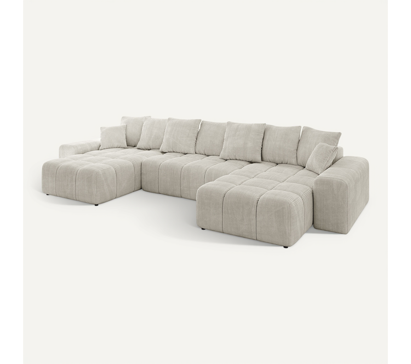 Canapé D'angle Convertible Enil-u 401x189x68 Angle Panoramique En Tissu - Gris Clair