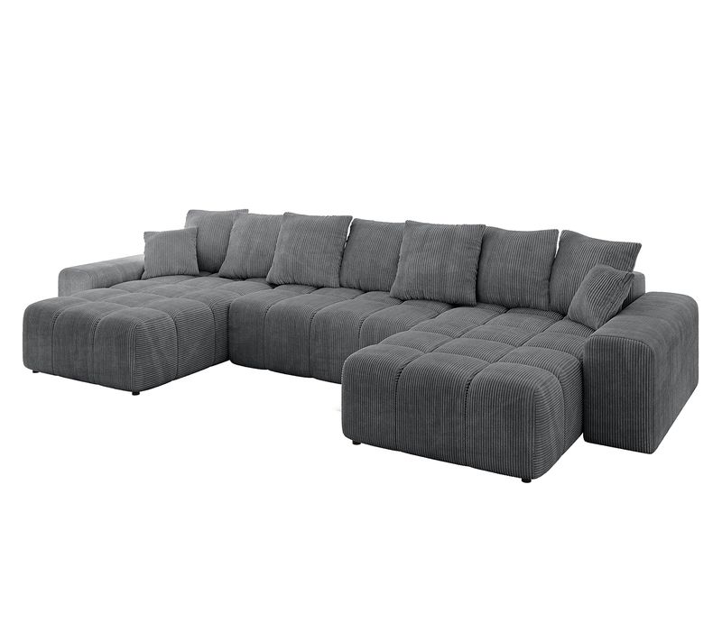 Canapé D'angle Convertible Enil-u 401x189x68 Angle Panoramique En Tissu - Gris Foncé