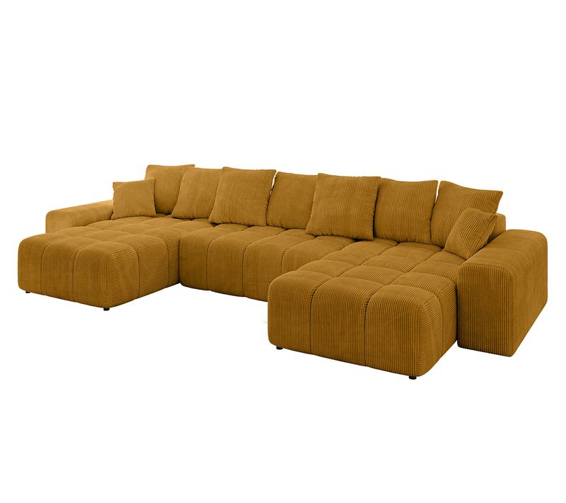 Canapé D'angle Convertible Enil-u 401x189x68 Angle Panoramique En Tissu - Jaune Moutarde