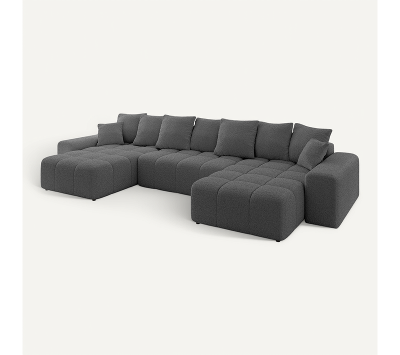 Canapé D'angle Convertible Enil-u 401x189x68 Angle Panoramique En Bouclette - Gris