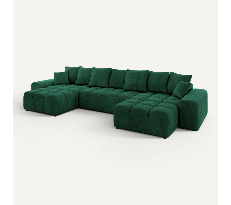 Canapé D'angle Convertible Enil-u 401x189x68 Angle Panoramique En Velours - Vert Foncé