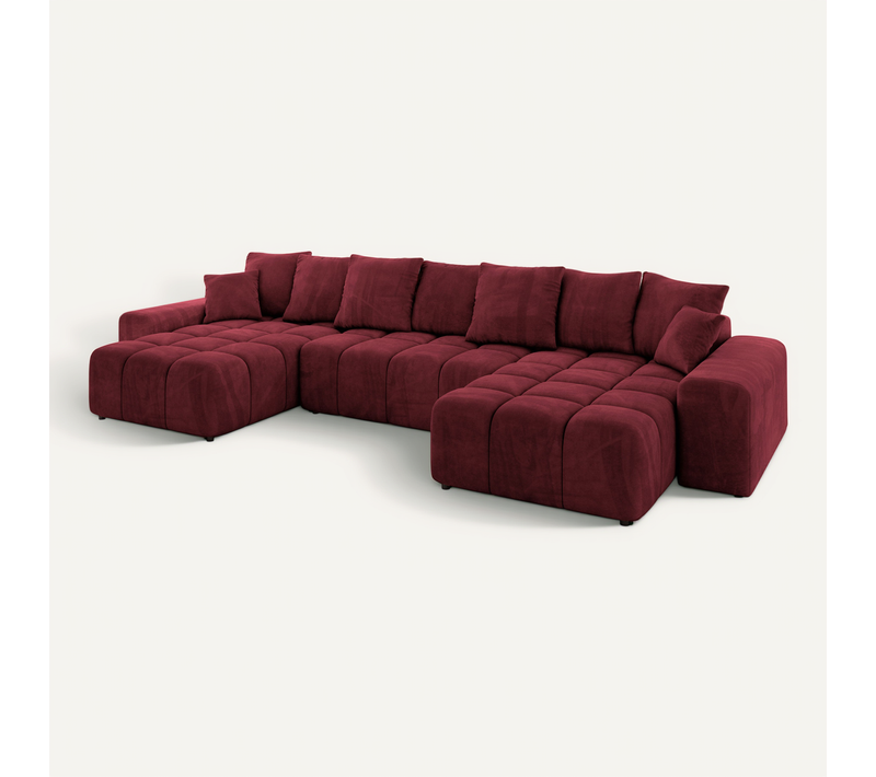 Canapé D'angle Convertible Enil-u 401x189x68 Angle Panoramique En Velours - Rouge Bordeaux