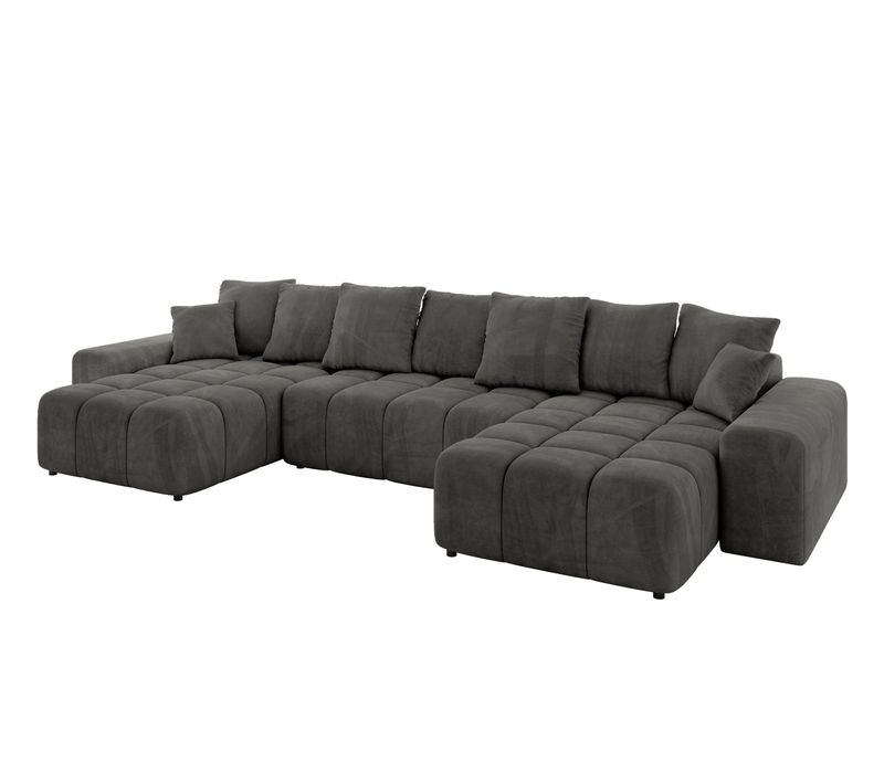 Canapé D'angle Convertible Enil-u 401x189x68 Angle Panoramique En Velours - Gris Foncé