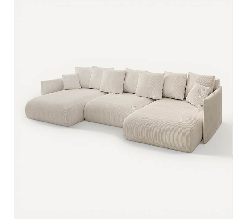 Canapé D'angle Convertible Onesk-u 317x177x72 Angle Panoramique En Tissu - Beige