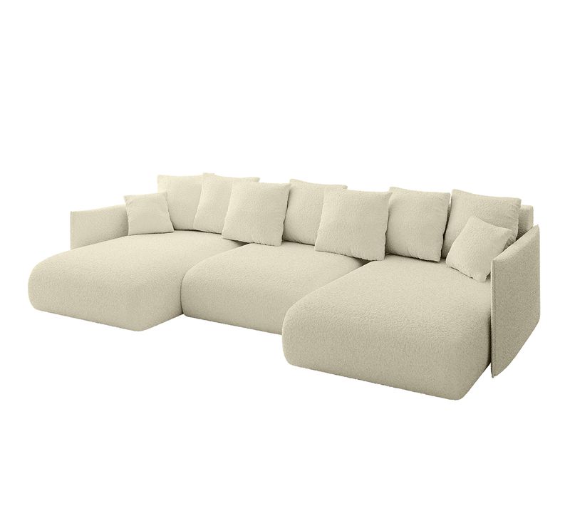 Canapé D'angle Convertible Onesk-u 317x177x72 Angle Panoramique En Bouclette - Beige