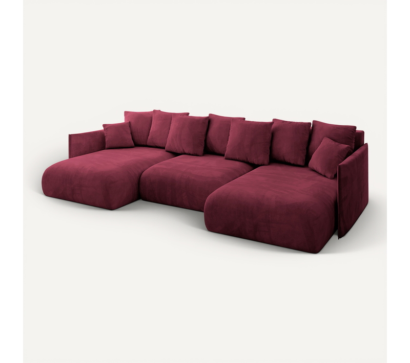 Canapé D'angle Convertible Onesk-u 317x177x72 Angle Panoramique En Velours - Rouge Bordeaux
