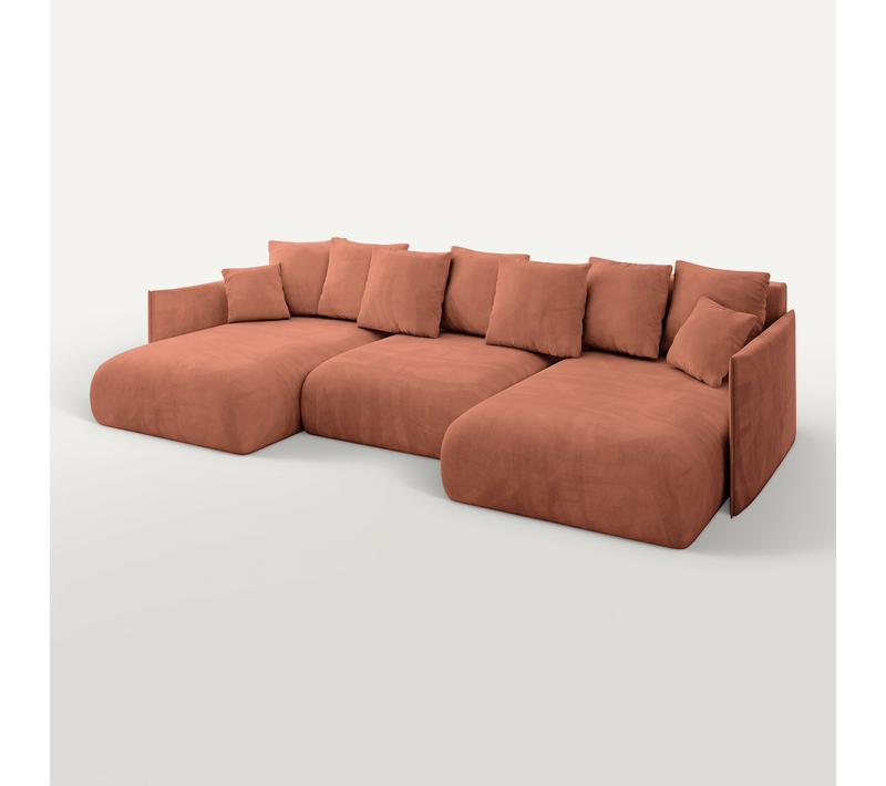 Canapé D'angle Convertible Onesk-u 317x177x72 Angle Panoramique En Velours - Apricot