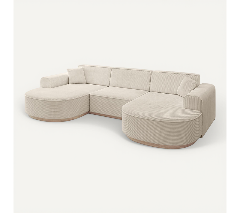 Canapé D'angle Mari-u1-v1 303x171x83 Panoramique En Tissu - Beige