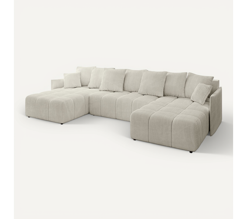 Canapé D'angle Convertible Onil-u 355x189x68 Angle Panoramique En Tissu - Crémeux
